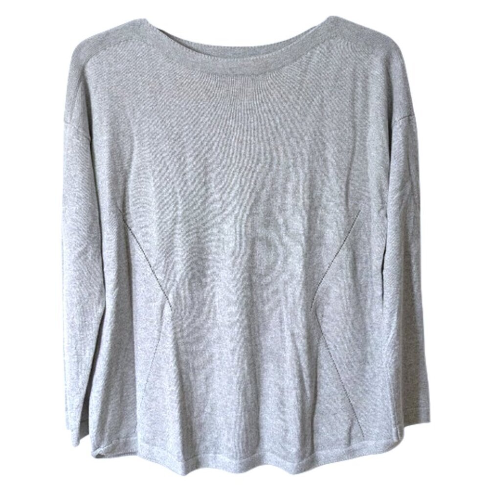NWOT Talbots Eyelet Metallic Shimmer Sweater Gray Preppy Cotton Coastal 1X